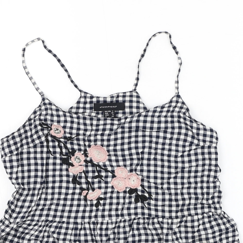 Atmosphere Womens Black Check Viscose Basic Blouse Size 8 Round Neck - Flower