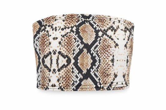 PRETTYLITTLETHING Womens Brown Animal Print Polyester Cropped Tank Size 10 Off the Shoulder - Snake Print