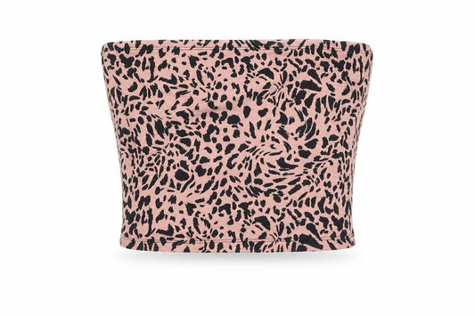 New Look Womens Pink Animal Print Cotton Cropped Tank Size S Off the Shoulder