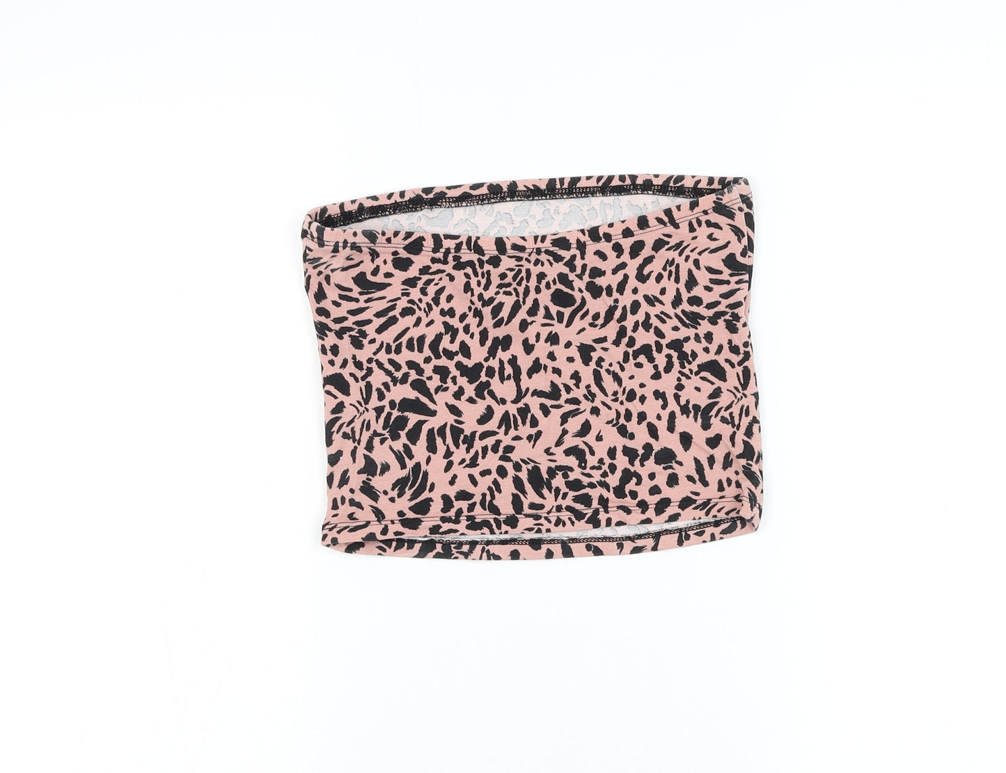 New Look Womens Pink Animal Print Cotton Cropped Tank Size S Off the Shoulder