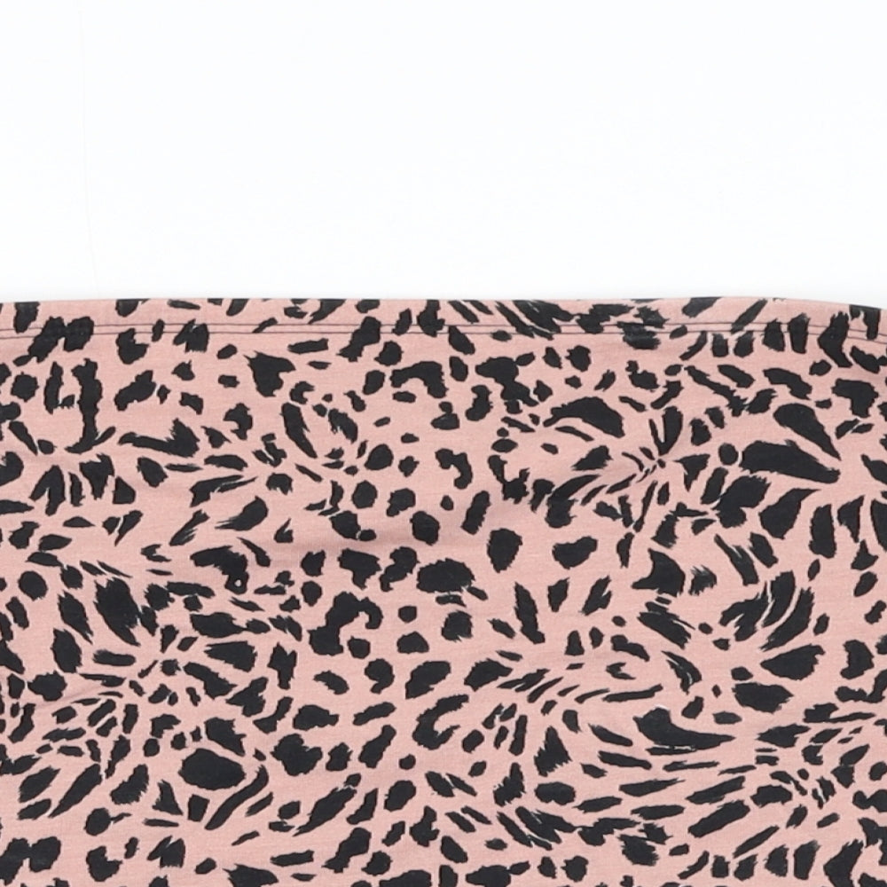 New Look Womens Pink Animal Print Cotton Cropped Tank Size S Off the Shoulder