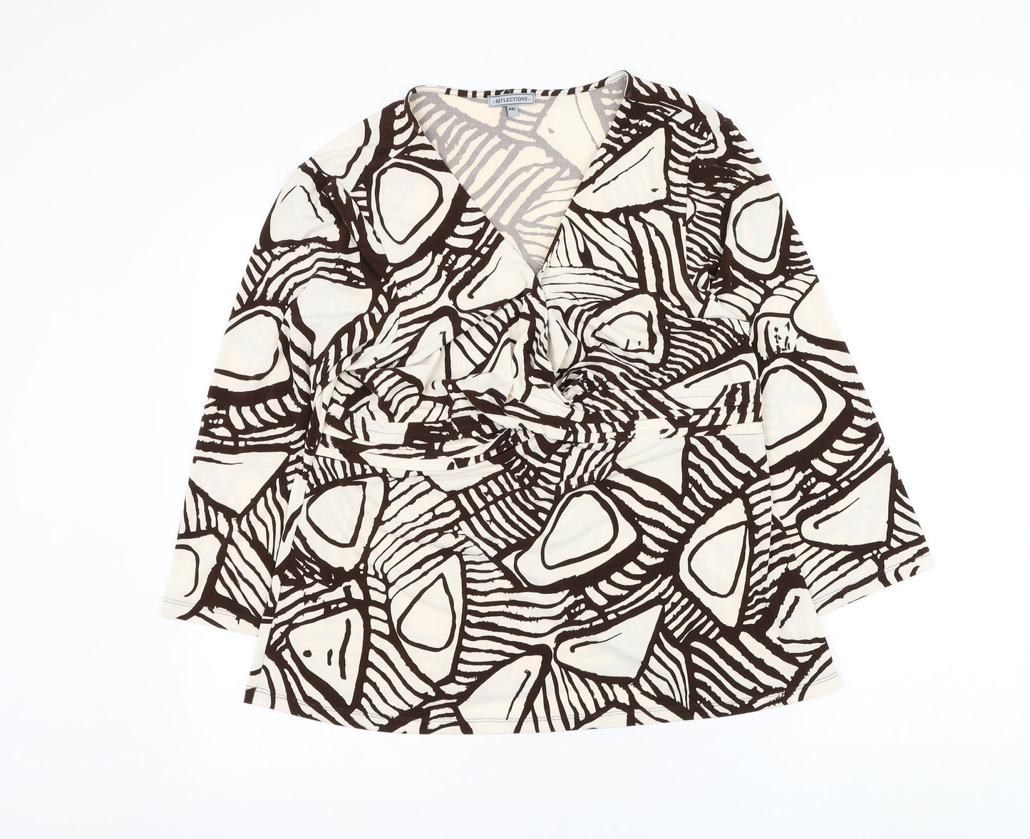 Reflections Womens Ivory Geometric Polyester Basic Blouse Size 2XL V-Neck