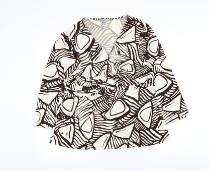 Reflections Womens Ivory Geometric Polyester Basic Blouse Size 2XL V-Neck