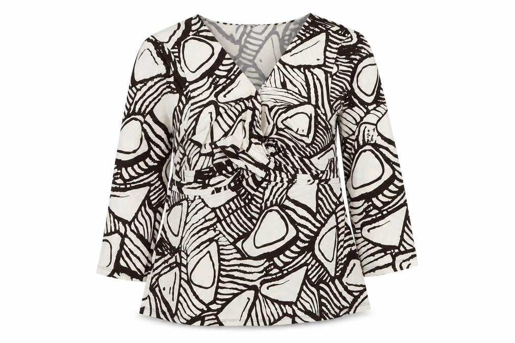 Reflections Womens Ivory Geometric Polyester Basic Blouse Size 2XL V-Neck