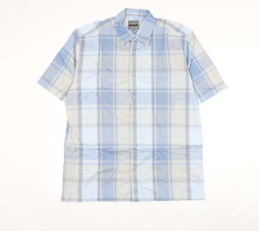 Ciro Citterio Mens Blue Check Cotton Button-Up Size M Collared Button