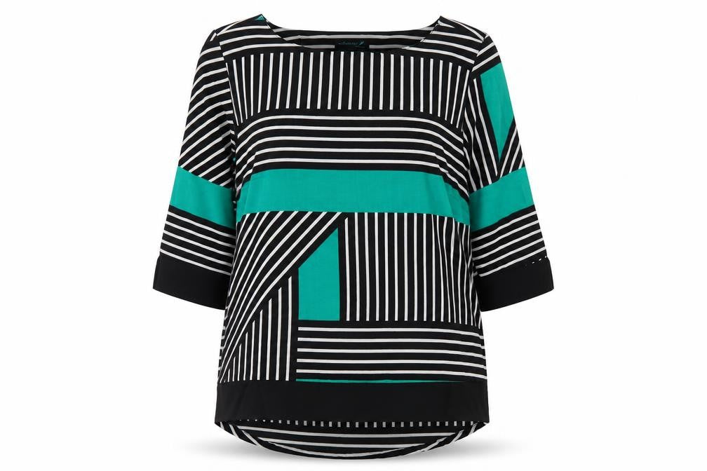 Creation Womens Green Geometric Polyester Basic Blouse Size L Roll Neck