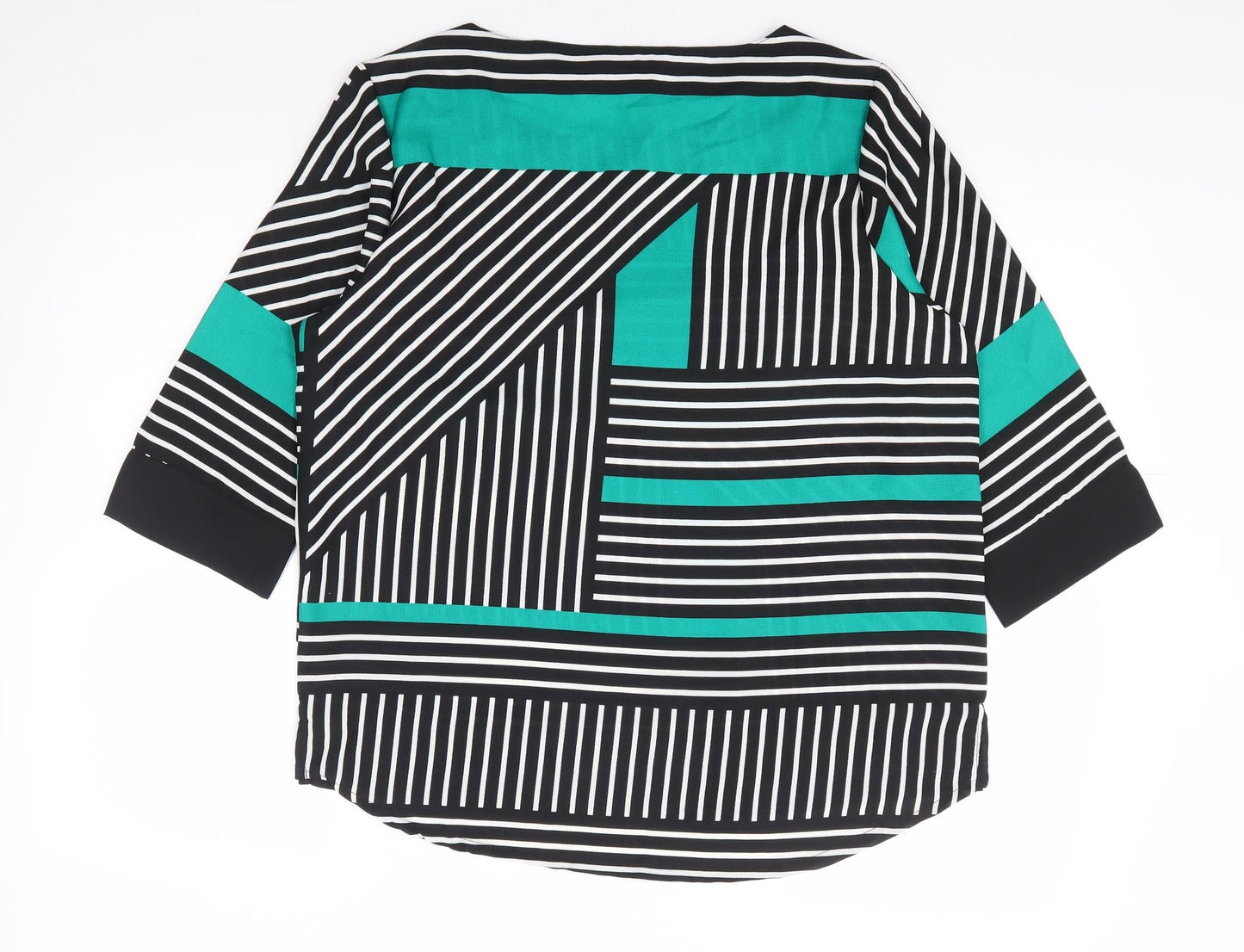 Creation Womens Green Geometric Polyester Basic Blouse Size L Roll Neck