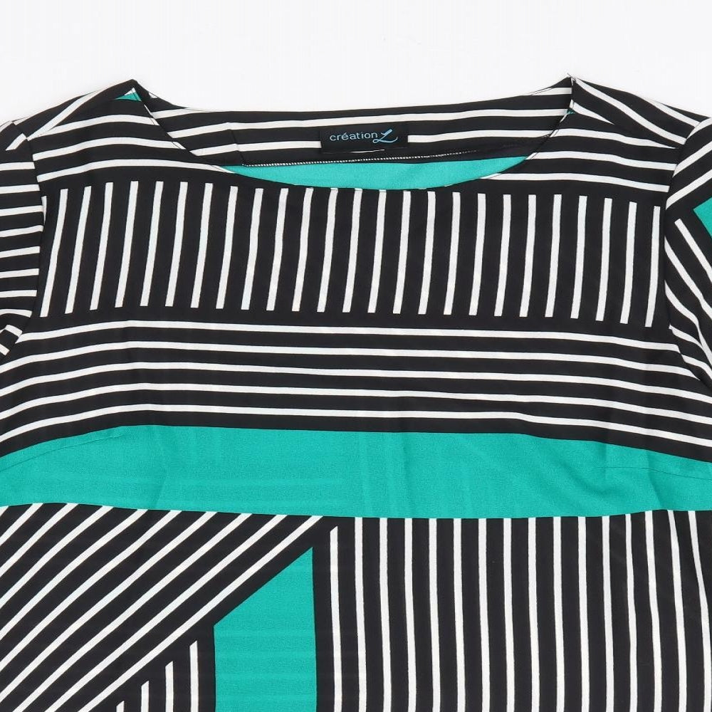 Creation Womens Green Geometric Polyester Basic Blouse Size L Roll Neck