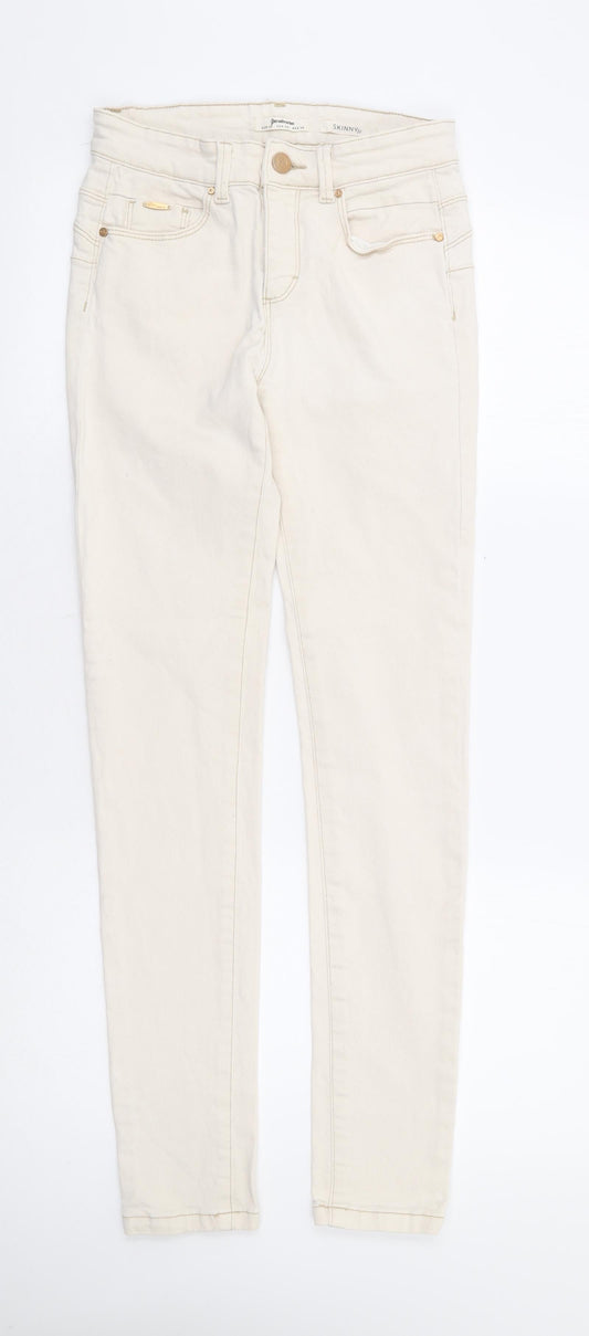 Stradavarius Womens Ivory Cotton Skinny Jeans Size 8 L30 in Regular Zip