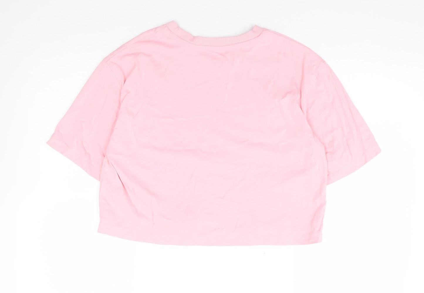 Dunnes Stores Womens Pink 100% Cotton Cropped T-Shirt Size XS Round Neck