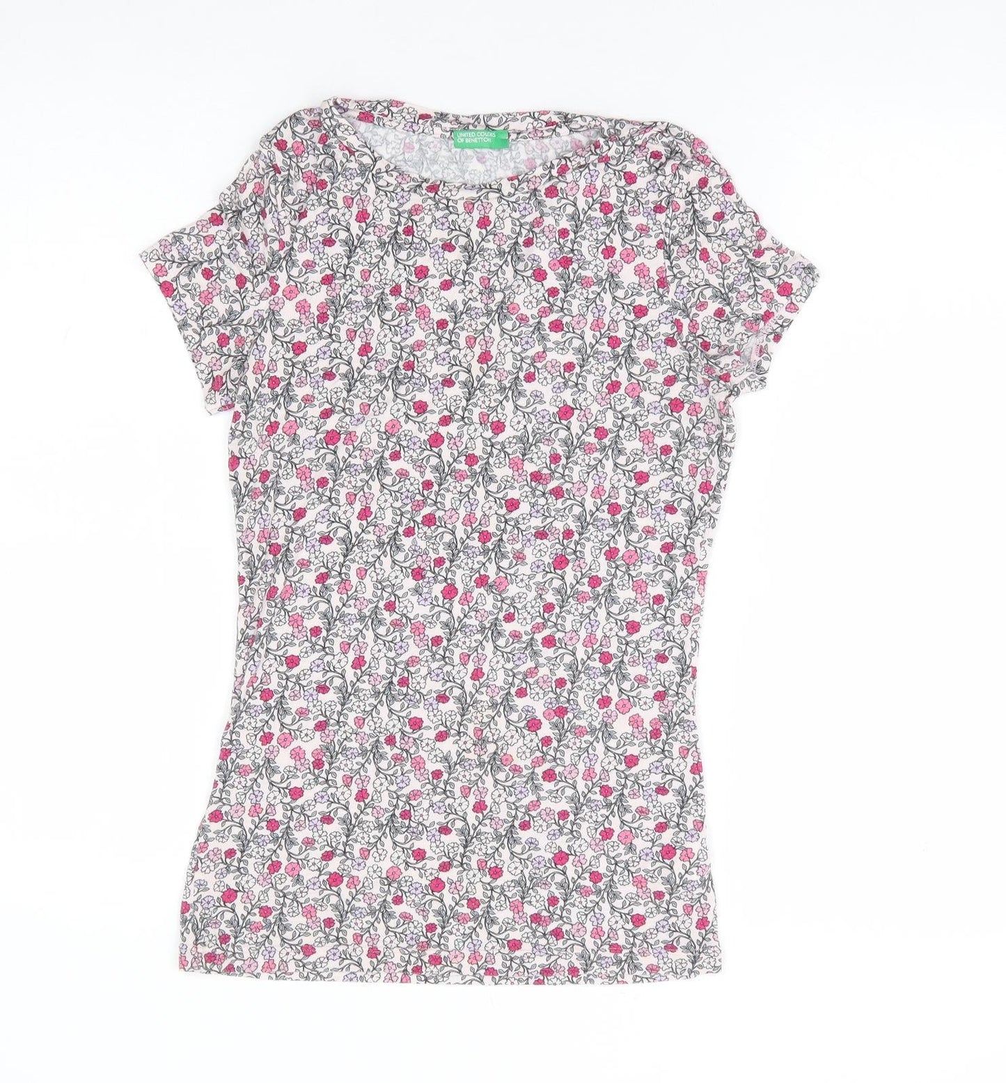 United Colors of Benetton Womens Multicoloured Floral Viscose Basic T-Shirt Size XS Round Neck