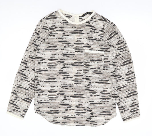 Zara Womens Beige Animal Print Polyester Basic Blouse Size XS Round Neck - Snake Print