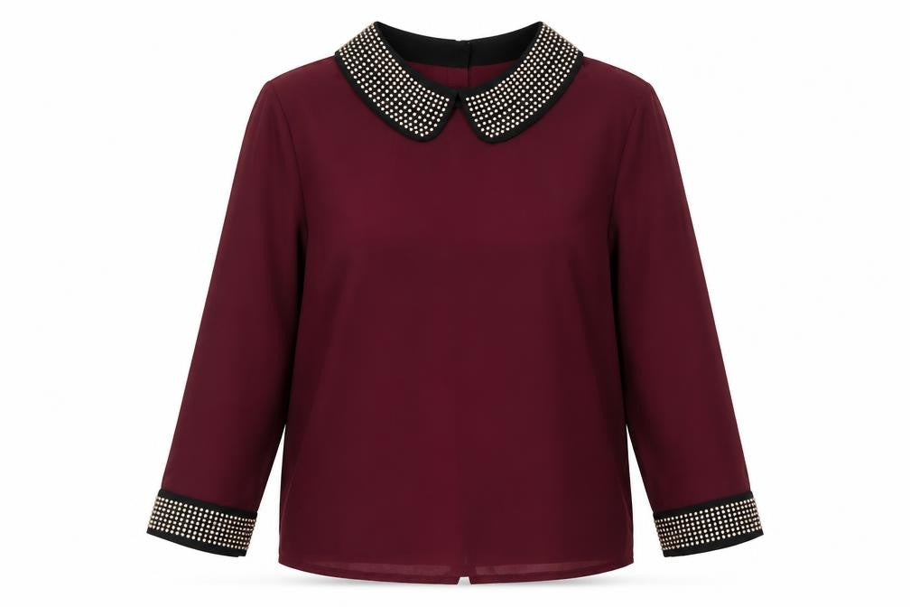 Dahlia Womens Red Polyester Basic Blouse Size L Collared