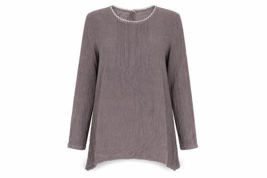 Preworn Womens Purple Polyester Tunic Blouse Size S Round Neck - Asymetric Plisse