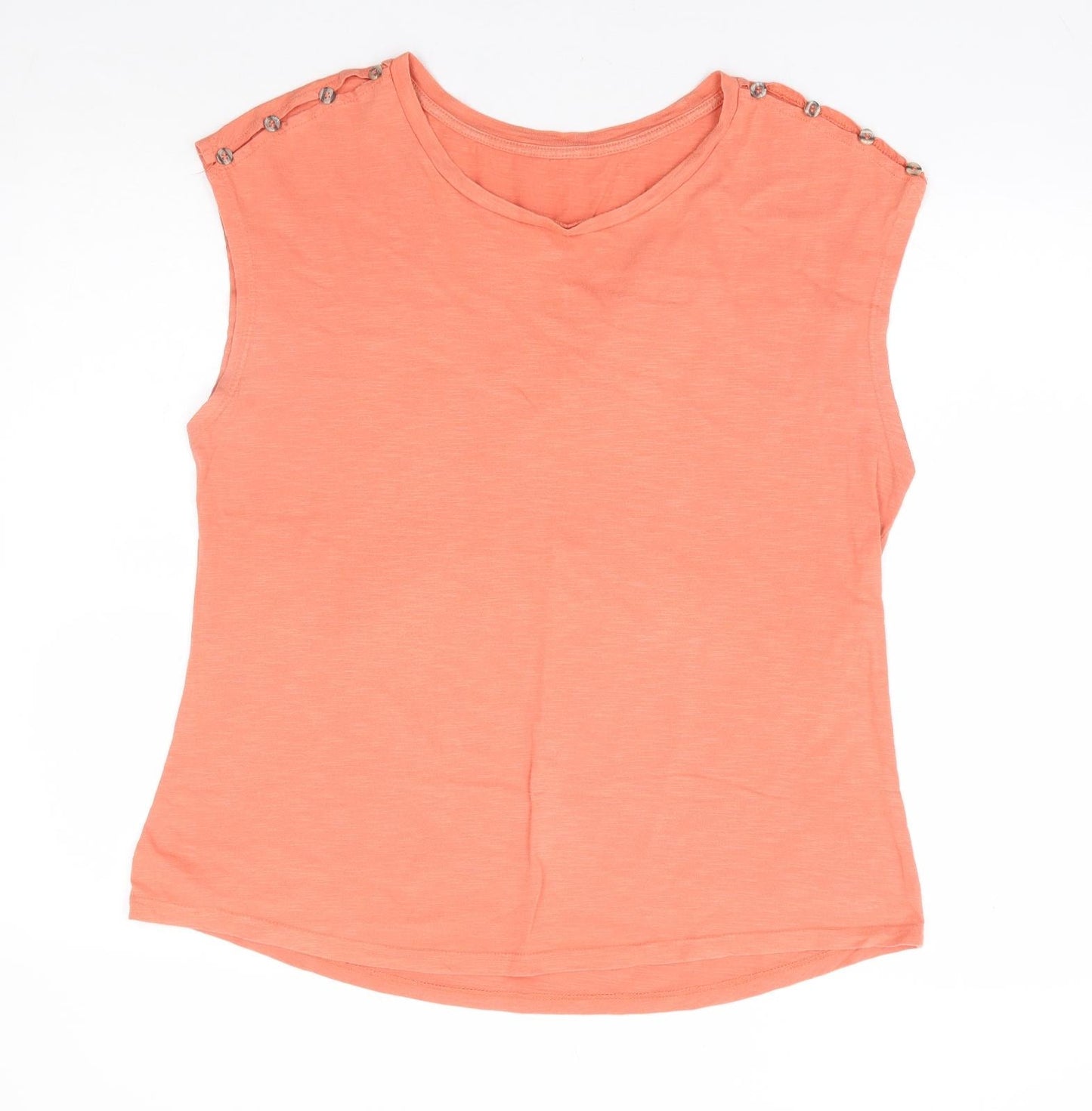 Preworn Womens Orange Polyester Basic T-Shirt Size M Round Neck