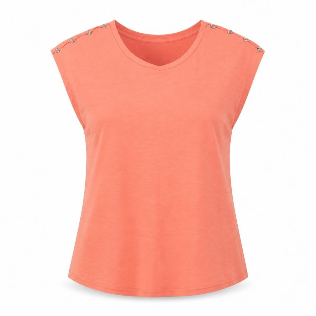 Preworn Womens Orange Polyester Basic T-Shirt Size M Round Neck