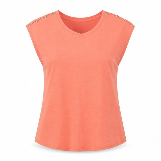 Preworn Womens Orange Polyester Basic T-Shirt Size M Round Neck