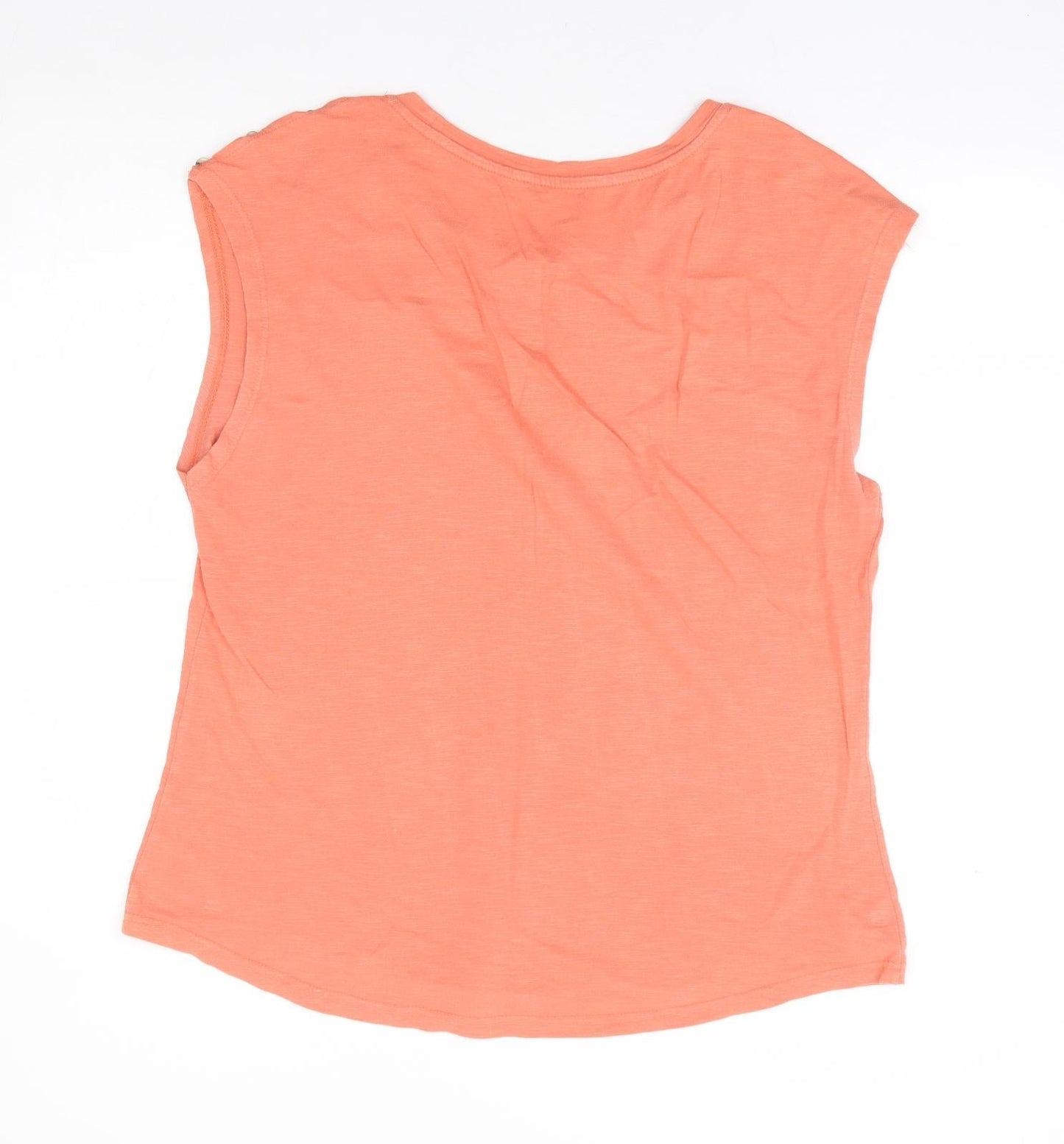 Preworn Womens Orange Polyester Basic T-Shirt Size M Round Neck