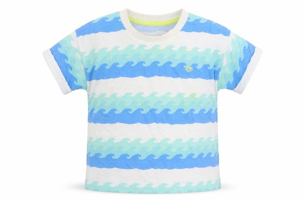 Matalan Baby Blue Striped 100% Cotton Basic T-Shirt Size 18-24 Months Round Neck Pullover - Waves