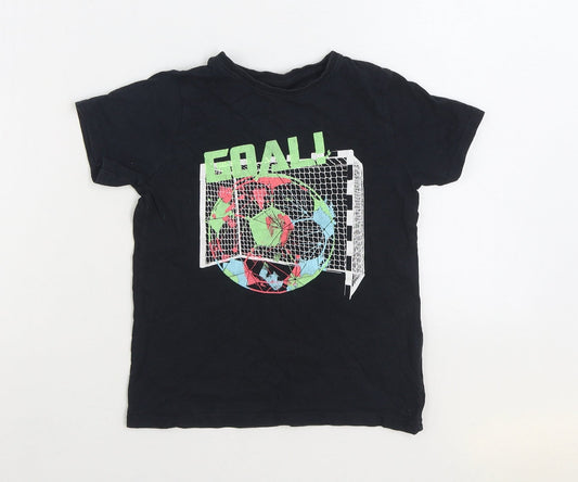 Primark Boys Black Cotton Basic T-Shirt Size 6 Years Round Neck Pullover - Football