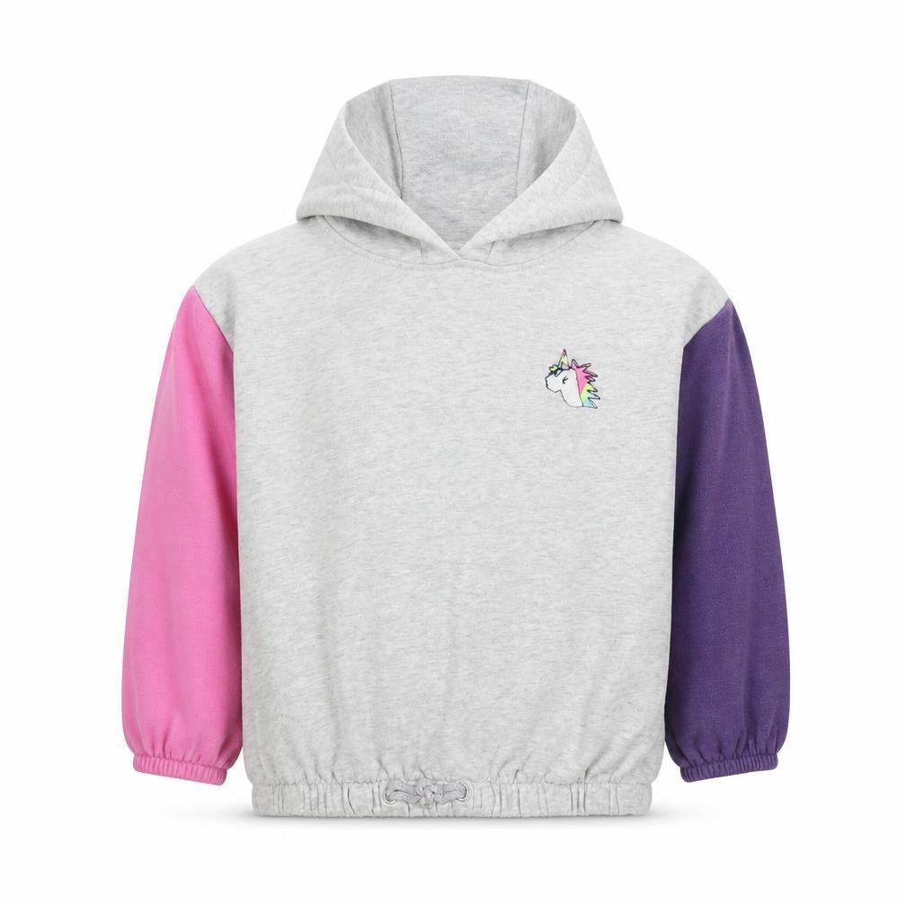 NEXT Girls Grey Colourblock Cotton Pullover Hoodie Size 7 Years Pullover - Unicorn