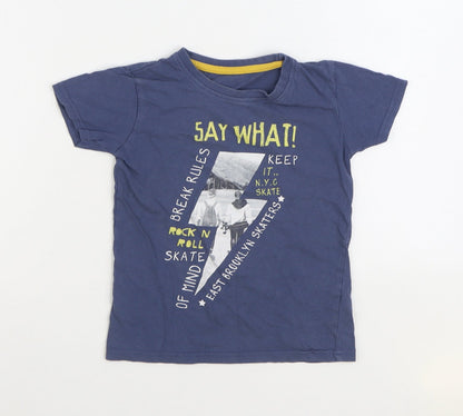 Dunnes Boys Blue Cotton Basic T-Shirt Size 5 Years Round Neck Pullover - Skateboarding