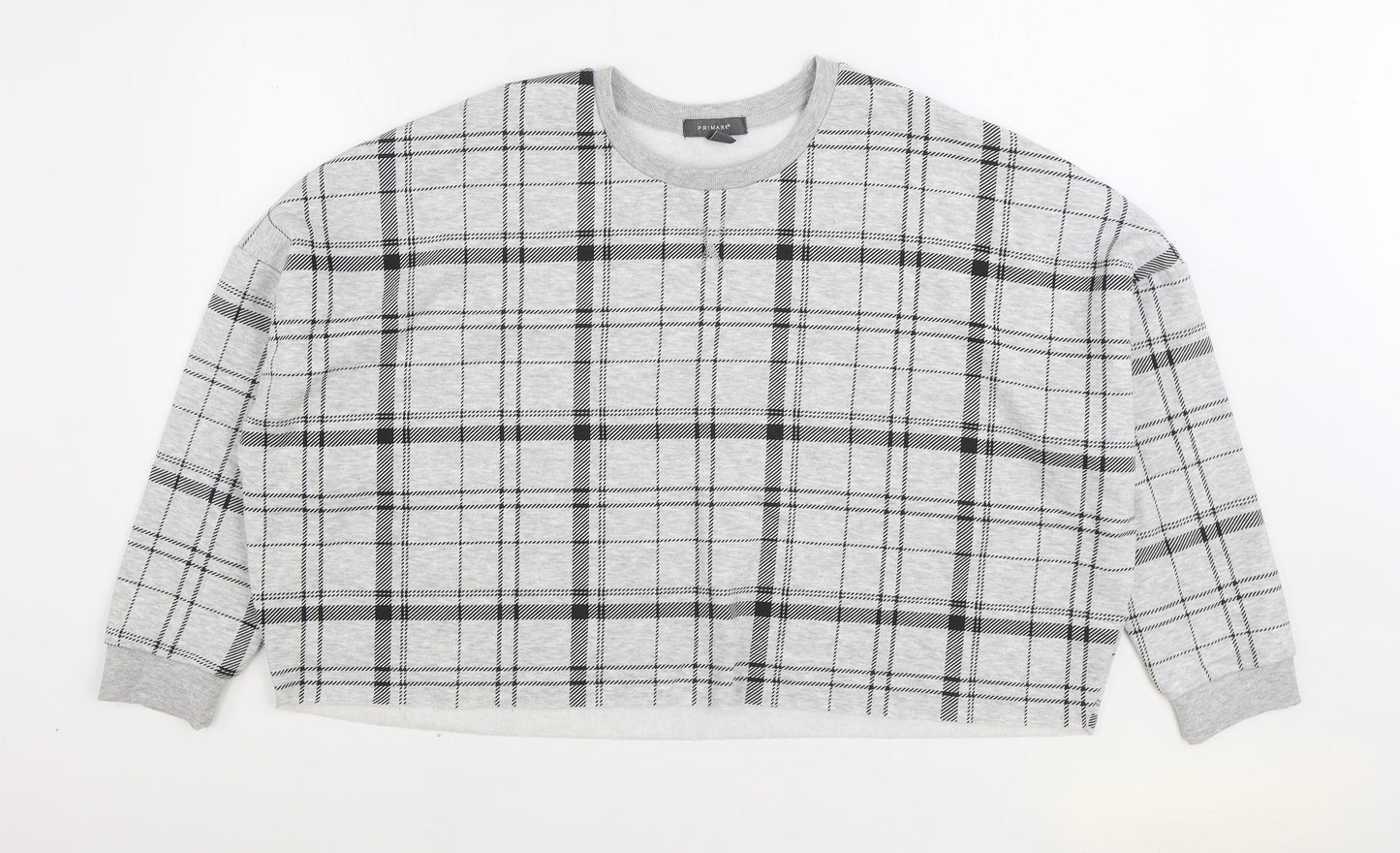 Primark Womens Grey Plaid Cotton Pullover Sweatshirt Size XL Pullover - Cropped