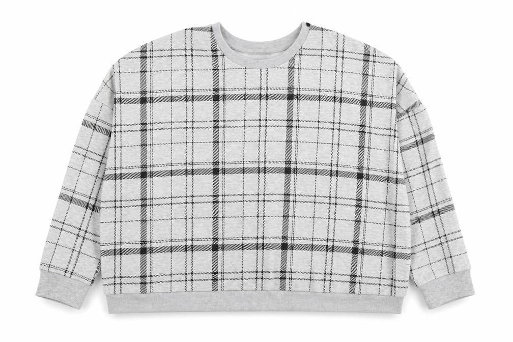 Primark Womens Grey Plaid Cotton Pullover Sweatshirt Size XL Pullover - Cropped