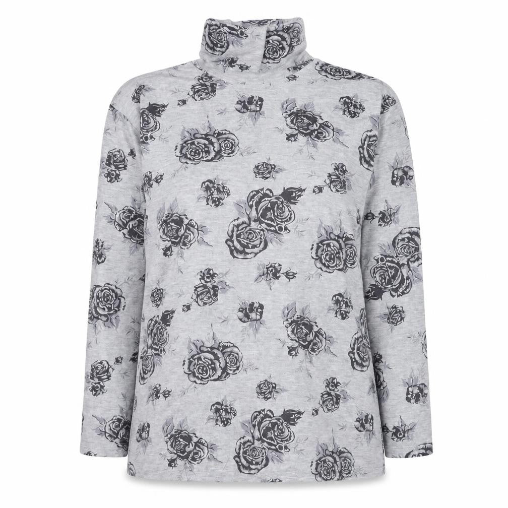 Chase Casuals Womens Grey High Neck Floral Polyester Pullover Jumper Size 14