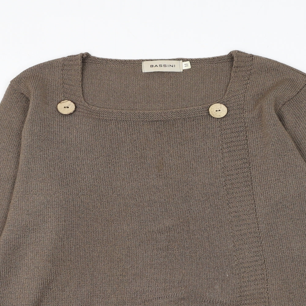 BASSINI Womens Brown Square Neck Acrylic Pullover Jumper Size M