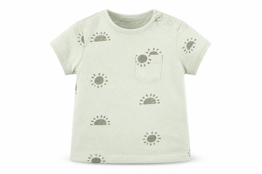 Primark Boys Green Geometric Cotton Basic T-Shirt Size 6-9 Months Round Neck Button - Sun