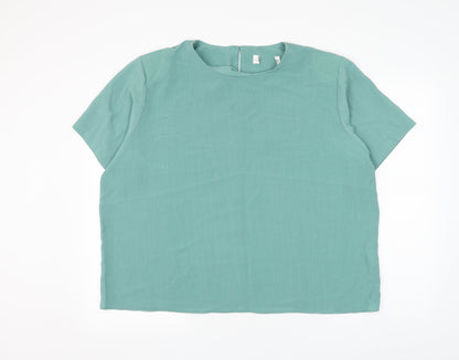 Preworn Womens Green Polyester Basic Blouse Size 24 Round Neck