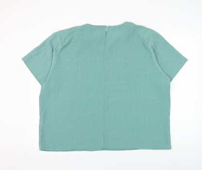 Preworn Womens Green Polyester Basic Blouse Size 24 Round Neck