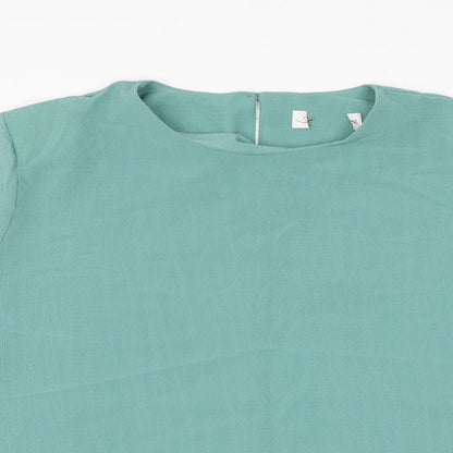 Preworn Womens Green Polyester Basic Blouse Size 24 Round Neck