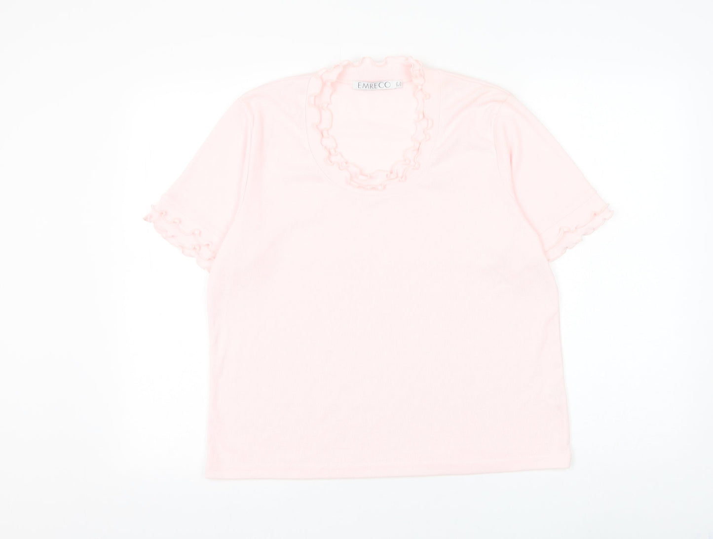 Emreco Womens Pink Polyester Basic T-Shirt Size 18 Scoop Neck - Lettuce Hem