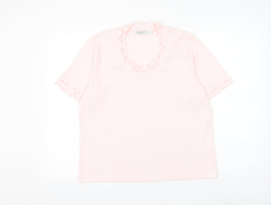 Emreco Womens Pink Polyester Basic T-Shirt Size 18 Scoop Neck - Lettuce Hem