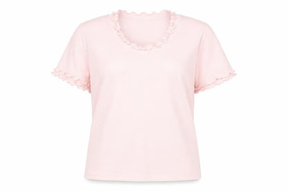 Emreco Womens Pink Polyester Basic T-Shirt Size 18 Scoop Neck - Lettuce Hem