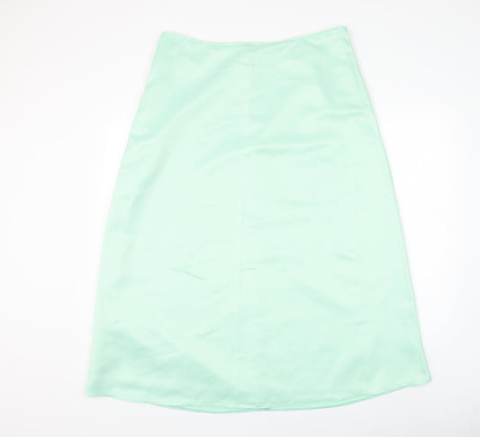 Preworn Womens Green Polyester A-Line Skirt Size 36 in Zip