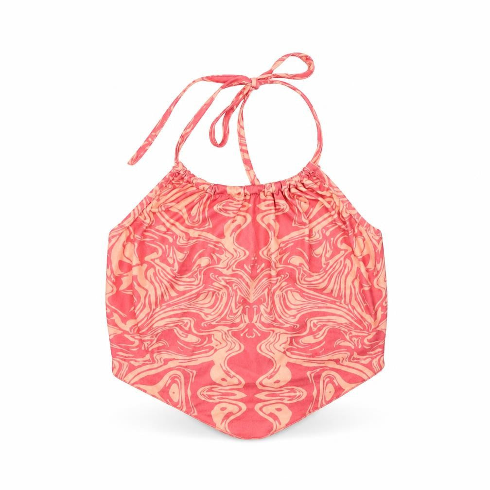 SheIn Womens Pink Geometric Polyester Cropped Tank Size S Halter