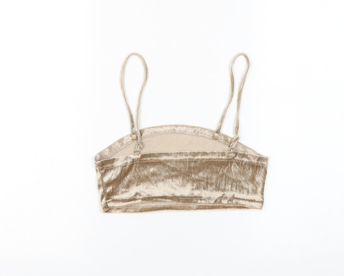 PRETTYLITTLETHING Womens Gold Polyester Cropped Tank Size 8 Square Neck