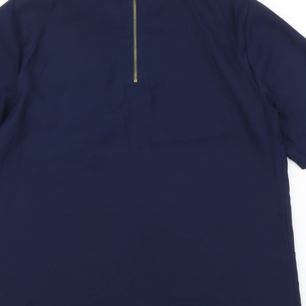 F&F Womens Blue Polyester Basic Blouse Size 8 High Neck