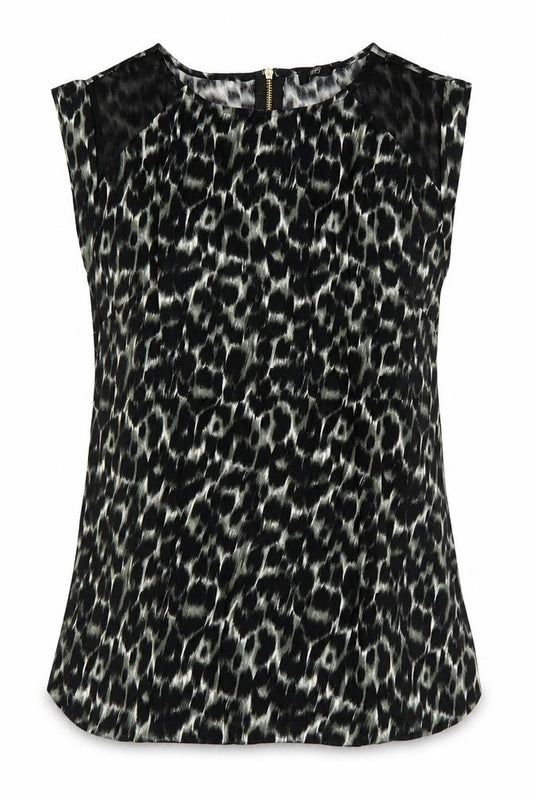 F&F Womens Green Animal Print Polyester Basic Blouse Size 6 Round Neck