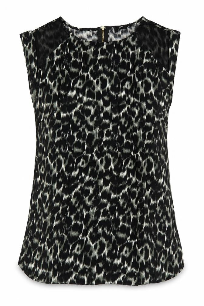 F&F Womens Green Animal Print Polyester Basic Blouse Size 6 Round Neck