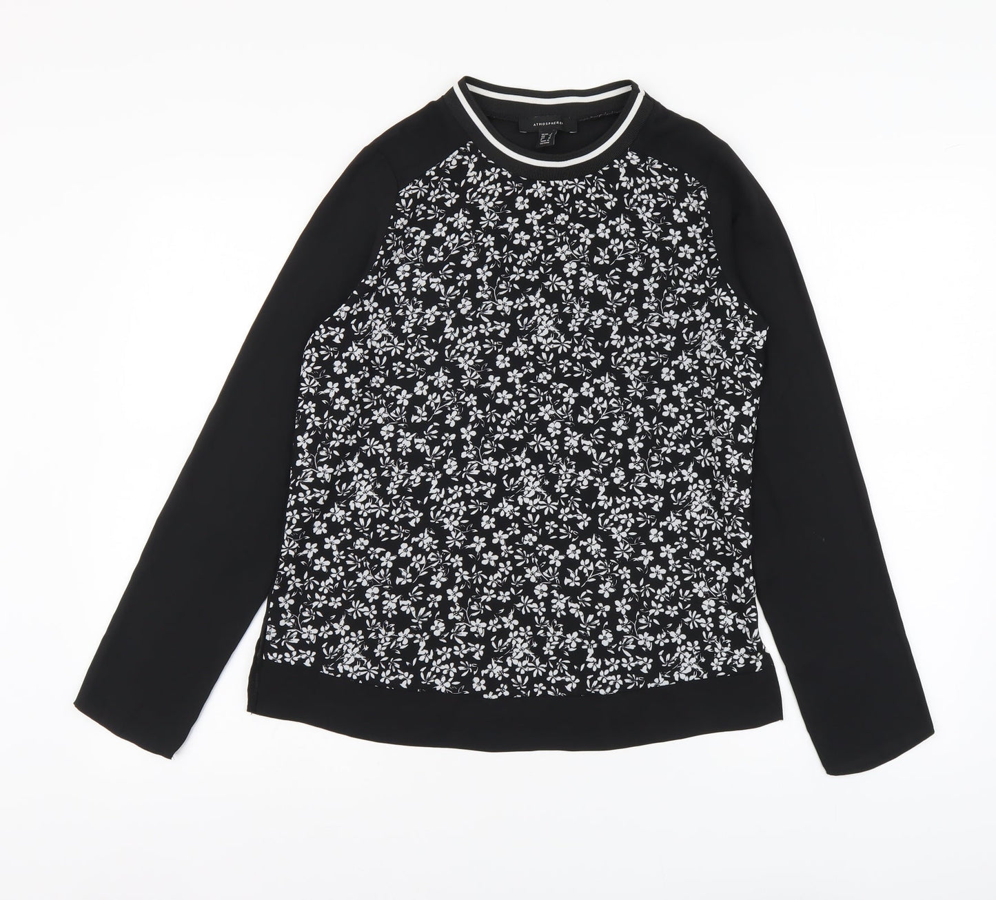 Atmosphere Womens Black Floral Polyester Basic Blouse Size 6 Round Neck