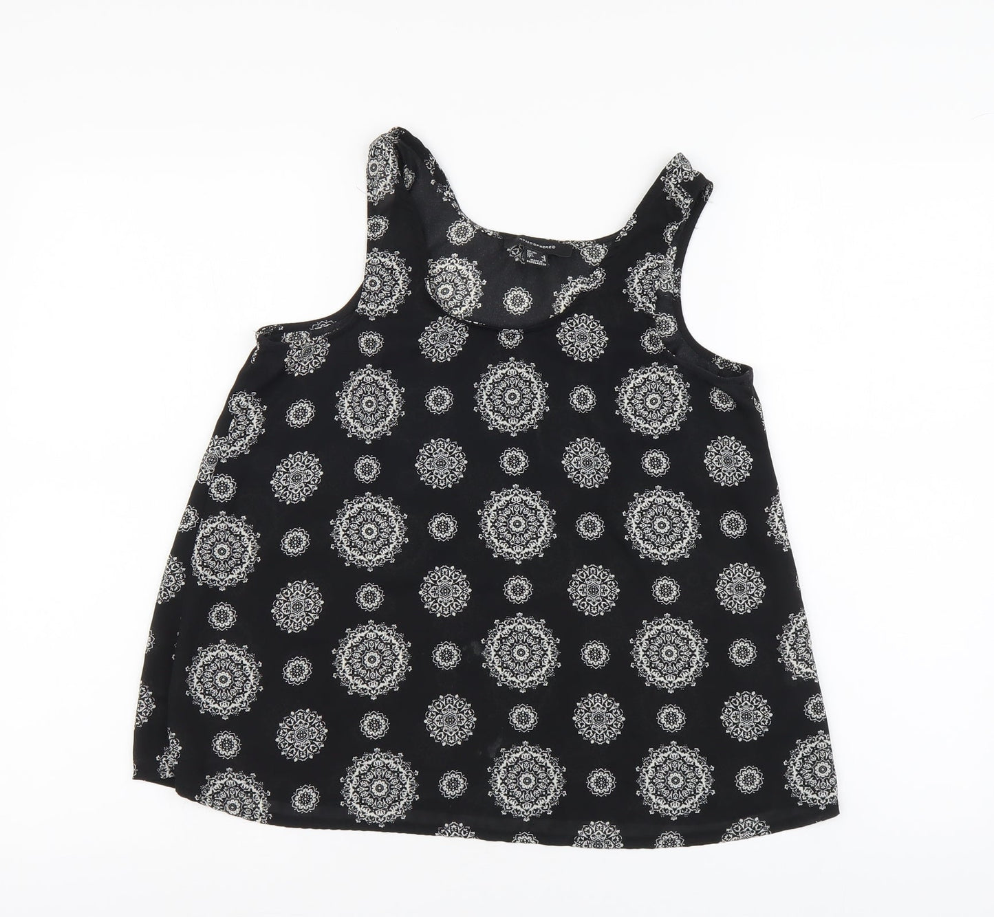 Atmosphere Womens Black Geometric Polyester Basic Tank Size 6 Round Neck