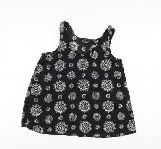 Atmosphere Womens Black Geometric Polyester Basic Tank Size 6 Round Neck