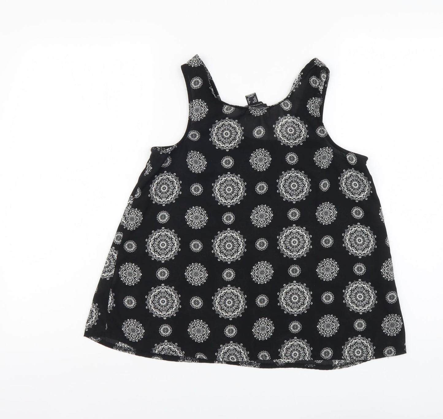Atmosphere Womens Black Geometric Polyester Basic Tank Size 6 Round Neck