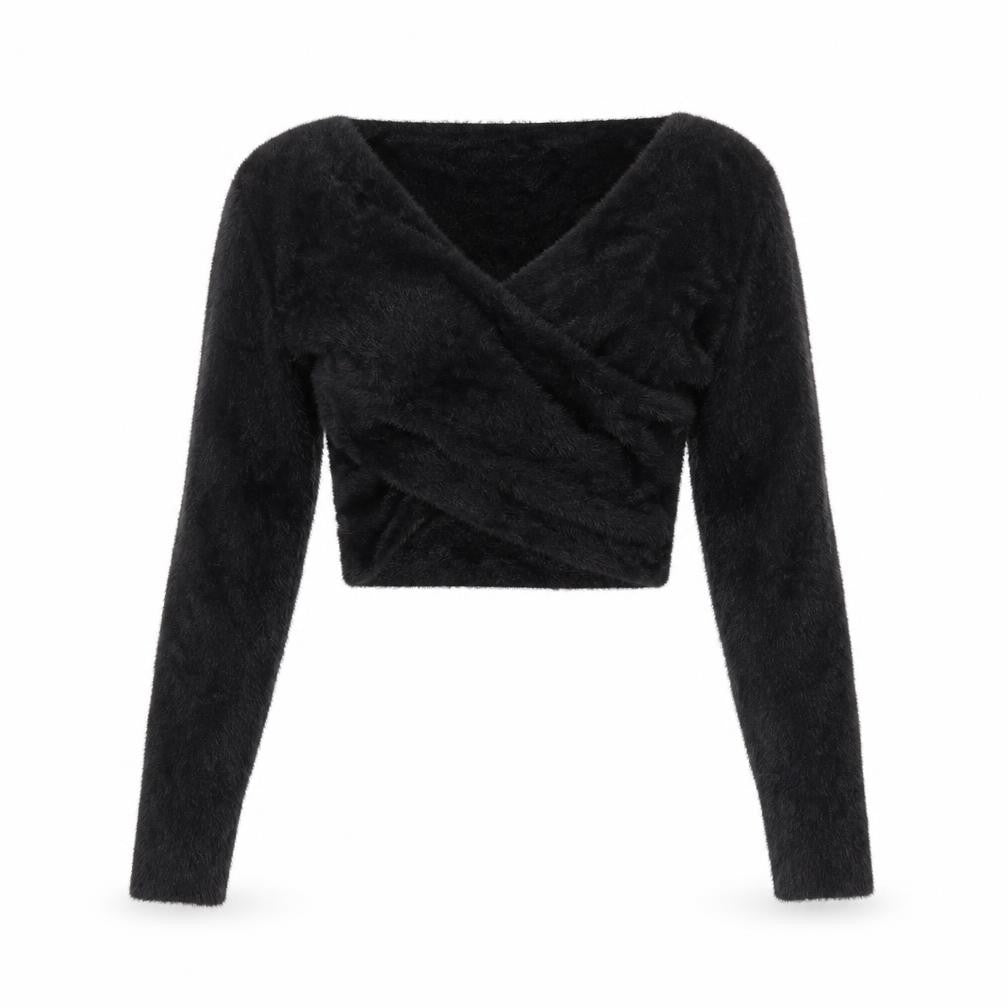 SheIn Womens Black V-Neck Nylon Pullover Jumper Size M