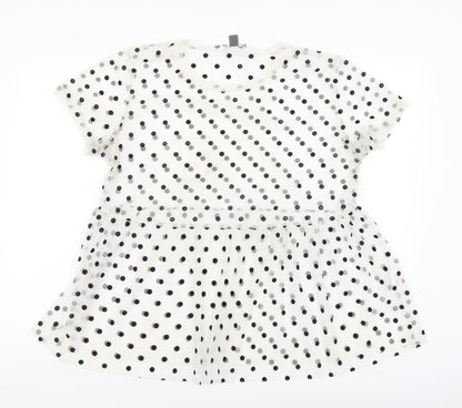 Primark Womens White Polka Dot Polyester Basic Blouse Size M Round Neck