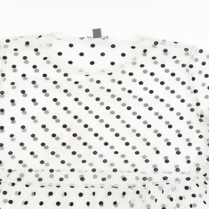 Primark Womens White Polka Dot Polyester Basic Blouse Size M Round Neck